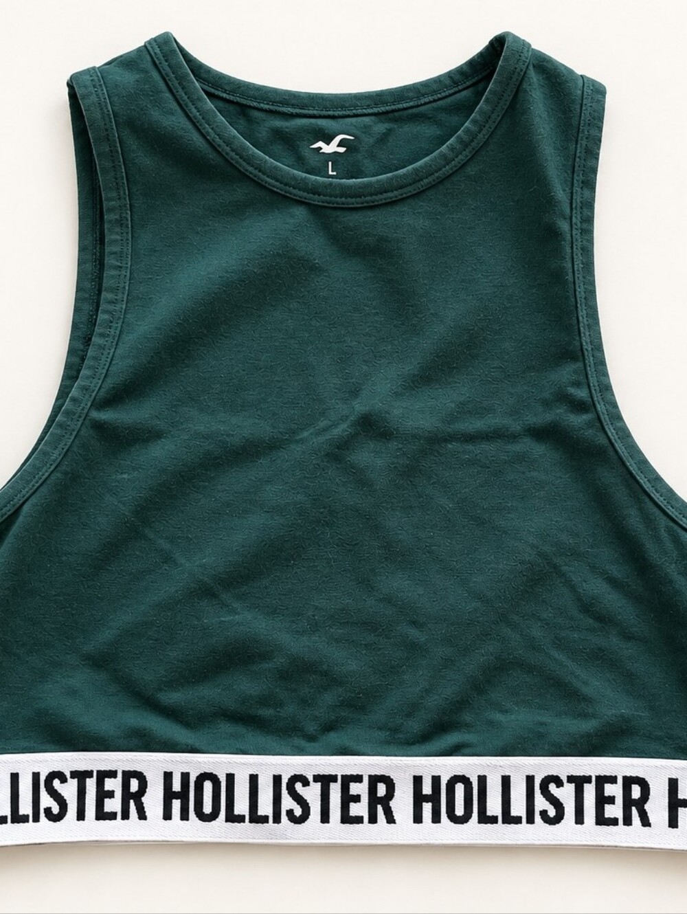 Hollister Forest Green Branded Elastic Crop Tank